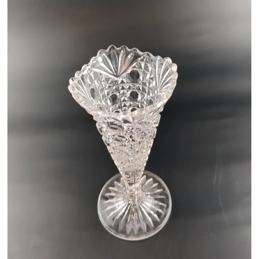 Vintage Brilliant Clear Cut Glass Bud Vase 6